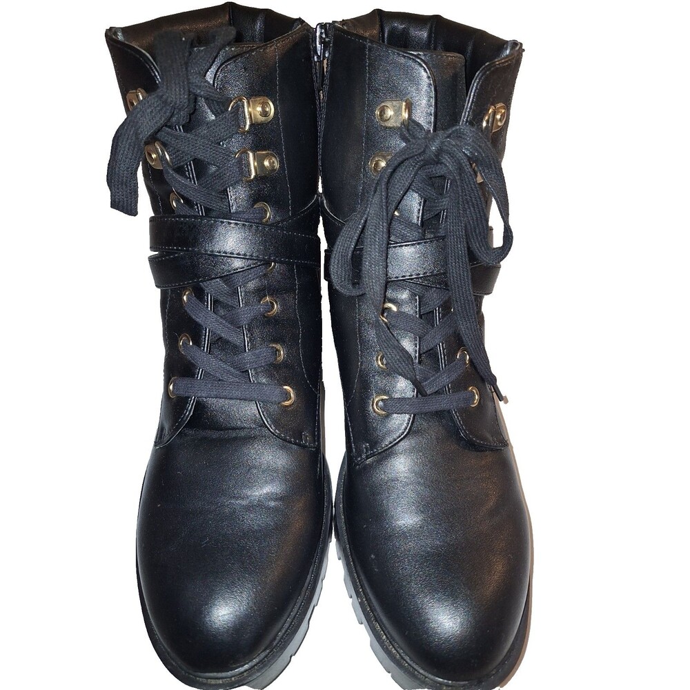 Rachel Zoe Millie Black Combat Boot Chain Accent Side Zipper Women's Size 10M